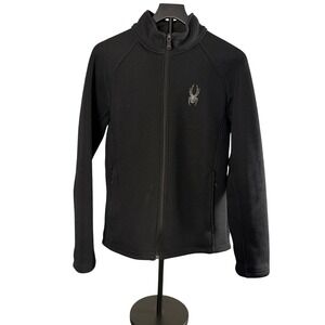 Spyder Mens Full Zip Ribbed Knit Fleece Lined Jacket Black Mock Neck M